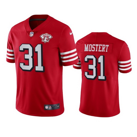 Nike San Francisco 49ers 31 Raheem Mostert Red Rush Men 75th Anniversary Stitched NFL Vapor Untouchable Limited Jersey Nike San Francisco 49ers 31 Raheem Mostert Red Rush Men 75th Anniversary Stitched NFL Vapor Untouchable Limited Jersey