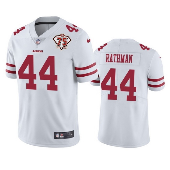 Nike San Francisco 49ers 44 Tom Rathman White Men 75th Anniversary Stitched NFL Vapor Untouchable Limited Jersey Nike San Francisco 49ers 44 Tom Rathman White Men 75th Anniversary Stitched NFL Vapor Untouchable Limited Jersey