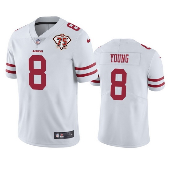 Nike San Francisco 49ers 8 Steve Young White Men 75th Anniversary Stitched NFL Vapor Untouchable Limited Jersey Nike San Francisco 49ers 8 Steve Young White Men 75th Anniversary Stitched NFL Vapor Untouchable Limited Jersey
