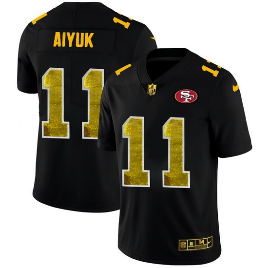 San Francisco 49ers 11 Brandon Aiyuk Men Black Nike Golden Sequin Vapor Limited NFL Jersey San Francisco 49ers 11 Brandon Aiyuk Men Black Nike Golden Sequin Vapor Limited NFL Jersey