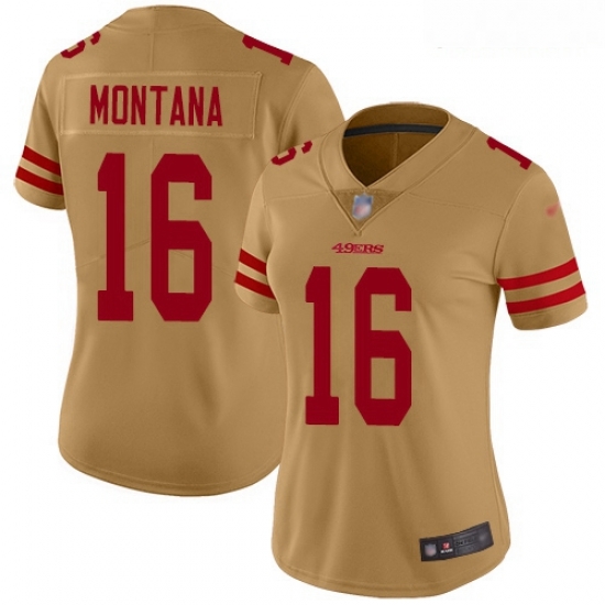 49ers #16 Joe Montana Gold Women Stitched Football Limited Inverted Legend Jersey 49ers #16 Joe Montana Gold Women Stitched Football Limited Inverted Legend Jersey