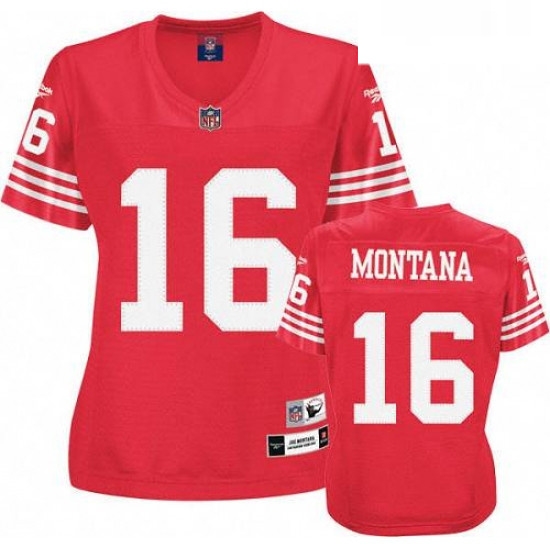 Reebok San Francisco 49ers 16 Joe Montana Red Womens Throwback Team Color Premier EQT NFL Jersey Reebok San Francisco 49ers 16 Joe Montana Red Womens Throwback Team Color Premier EQT NFL Jersey