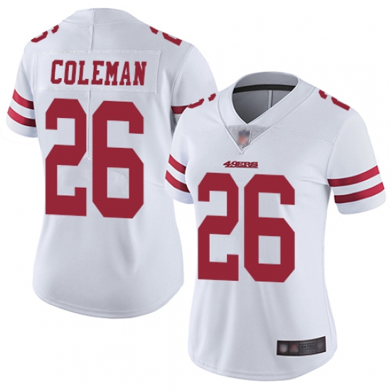 Women 49ers 26 Tevin Coleman White Stitched Football Vapor Untouchable Limited Jersey Women 49ers 26 Tevin Coleman White Stitched Football Vapor Untouchable Limited Jersey