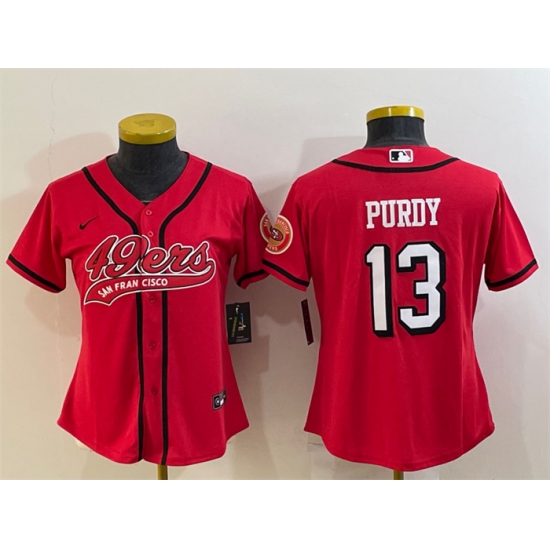 Women San Francisco 49ers 13 Brock Purdy New Red With Patch Cool Base Stitched Baseball Jersey Women San Francisco 49ers 13 Brock Purdy New Red With Patch Cool Base Stitched Baseball Jersey