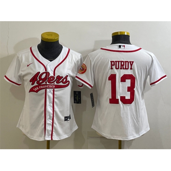 Women San Francisco 49ers 13 Brock Purdy White With Patch Cool Base Stitched Baseball Jersey Women San Francisco 49ers 13 Brock Purdy White With Patch Cool Base Stitched Baseball Jersey