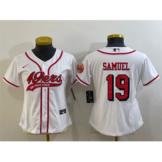 Women San Francisco 49ers 19 Deebo Samuel New White With Patch Cool Base Stitched Baseball Jersey Women San Francisco 49ers 19 Deebo Samuel New White With Patch Cool Base Stitched Baseball Jersey