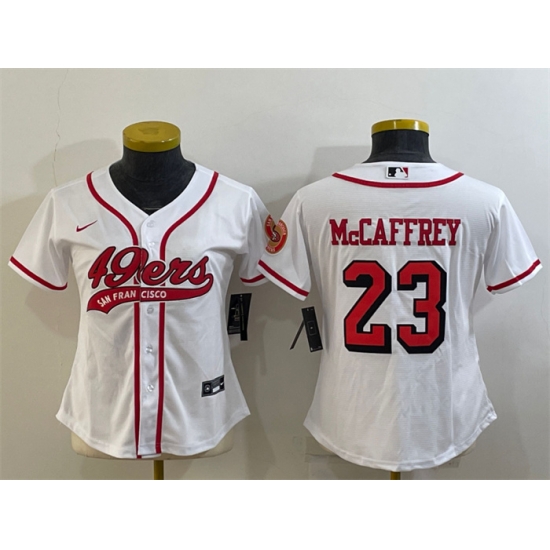 Women San Francisco 49ers 23 Christian McCaffrey New White With Patch Cool Base Stitched Baseball Jersey Women San Francisco 49ers 23 Christian McCaffrey New White With Patch Cool Base Stitched Baseball Jersey