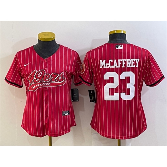 Women San Francisco 49ers 23 Christian McCaffrey Red With Patch Cool Base Stitched Baseball Jersey Women San Francisco 49ers 23 Christian McCaffrey Red With Patch Cool Base Stitched Baseball Jersey