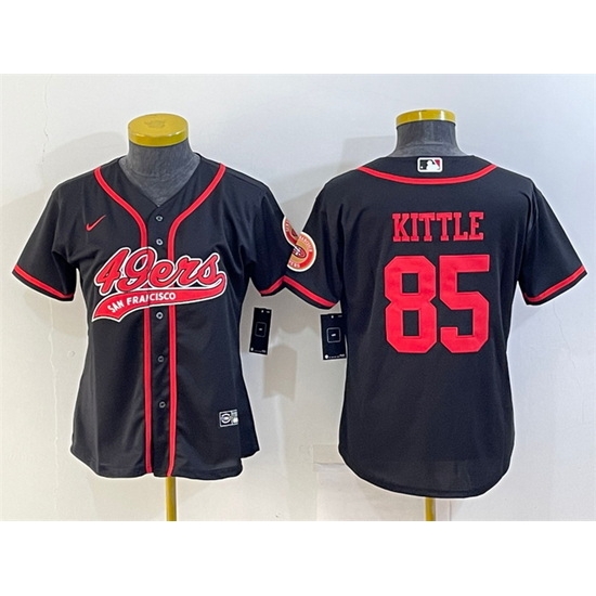 Women San Francisco 49ers 85 George Kittle Black With Patch Cool Base Stitched Baseball Jersey Women San Francisco 49ers 85 George Kittle Black With Patch Cool Base Stitched Baseball Jersey