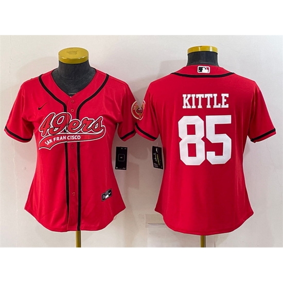 Women San Francisco 49ers 85 George Kittle Red With Patch Cool Base Stitched Baseball Jersey Women San Francisco 49ers 85 George Kittle Red With Patch Cool Base Stitched Baseball Jersey