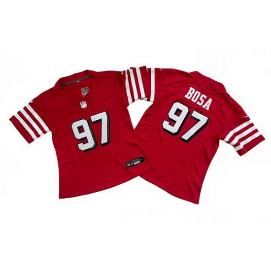 Women San Francisco 49ers 97 Nick Bosa New Red 2023 F U S E Stitched Football Jersey Women San Francisco 49ers 97 Nick Bosa New Red 2023 F U S E Stitched Football Jersey