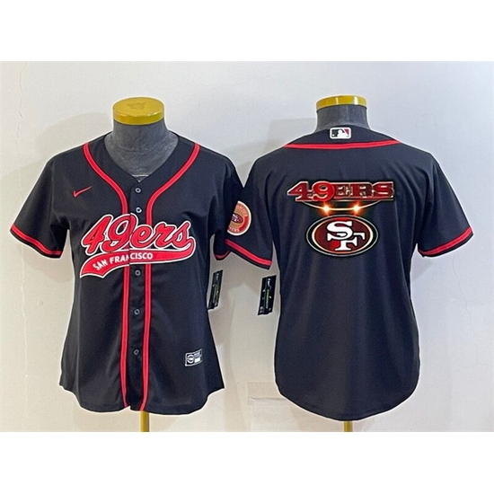 Women San Francisco 49ers Black Team Big Logo With Patch Cool Base Stitched Baseball Jersey Women San Francisco 49ers Black Team Big Logo With Patch Cool Base Stitched Baseball Jersey