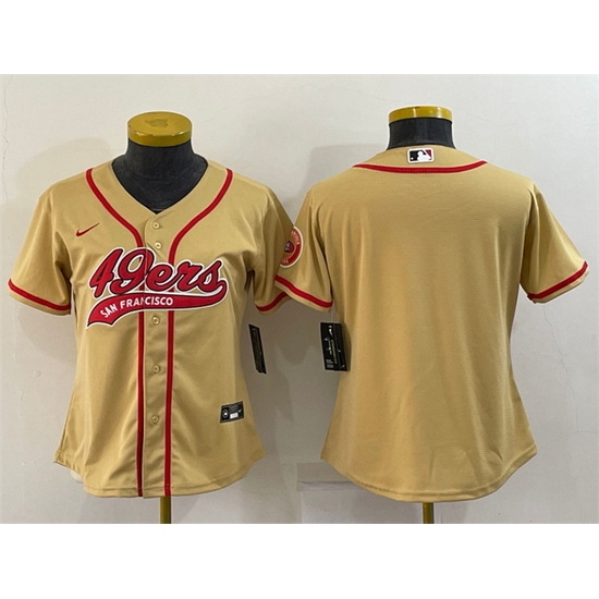 Women San Francisco 49ers Blank Gold With Patch Cool Base Stitched Baseball Jersey Women San Francisco 49ers Blank Gold With Patch Cool Base Stitched Baseball Jersey