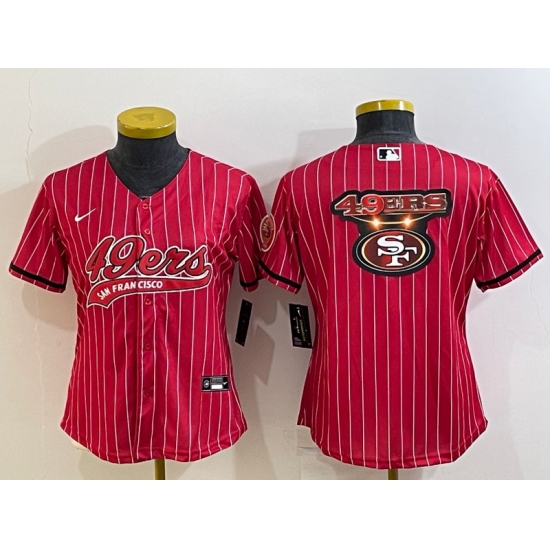 Women San Francisco 49ers Red Team Big Logo With Patch Cool Base Stitched Baseball Jersey Women San Francisco 49ers Red Team Big Logo With Patch Cool Base Stitched Baseball Jersey