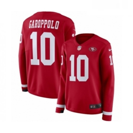 Womens Nike San Francisco 49ers 10 Jimmy Garoppolo Limited Red Therma Long Sleeve NFL Jersey Womens Nike San Francisco 49ers 10 Jimmy Garoppolo Limited Red Therma Long Sleeve NFL Jersey