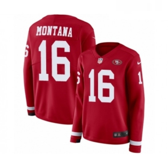 Womens Nike San Francisco 49ers 16 Joe Montana Limited Red Therma Long Sleeve NFL Jersey Womens Nike San Francisco 49ers 16 Joe Montana Limited Red Therma Long Sleeve NFL Jersey