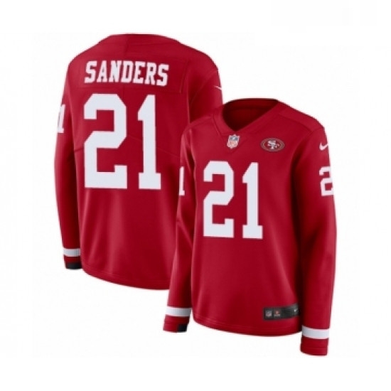 Womens Nike San Francisco 49ers 21 Deion Sanders Limited Red Therma Long Sleeve NFL Jersey Womens Nike San Francisco 49ers 21 Deion Sanders Limited Red Therma Long Sleeve NFL Jersey