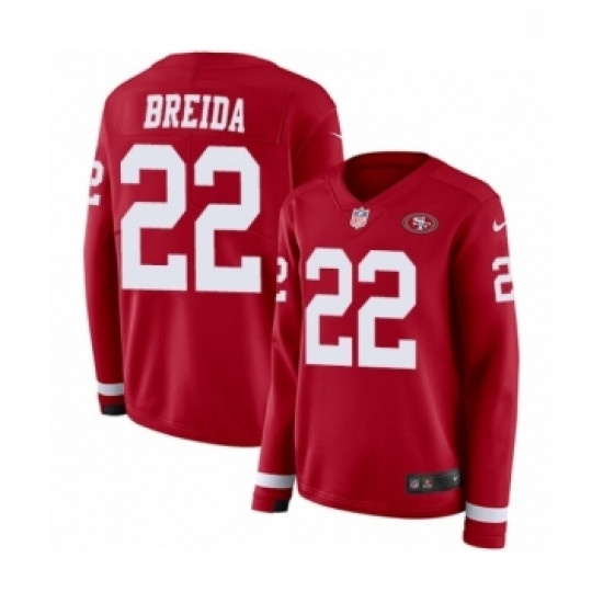 Womens Nike San Francisco 49ers 22 Matt Breida Limited Red Therma Long Sleeve NFL Jersey Womens Nike San Francisco 49ers 22 Matt Breida Limited Red Therma Long Sleeve NFL Jersey