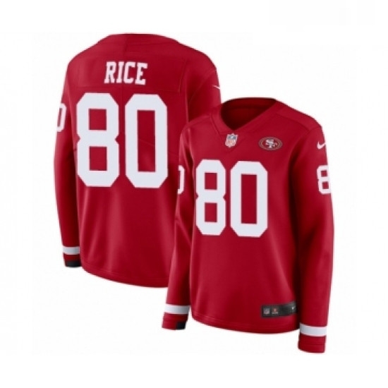 Womens Nike San Francisco 49ers 80 Jerry Rice Limited Red Therma Long Sleeve NFL Jersey Womens Nike San Francisco 49ers 80 Jerry Rice Limited Red Therma Long Sleeve NFL Jersey