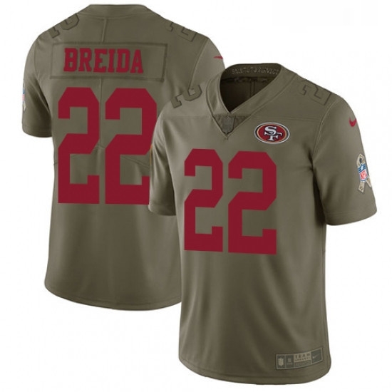 Youth Nike San Francisco 49ers 22 Matt Breida Limited Olive 2017 Salute to Service NFL Jersey Youth Nike San Francisco 49ers 22 Matt Breida Limited Olive 2017 Salute to Service NFL Jersey