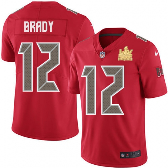 Men Nike Tampa Bay Buccaneers 12 Tom Brady Red Men Super Bowl LV Champions Patch Stitched NFL Limited Rush Jersey Men Nike Tampa Bay Buccaneers 12 Tom Brady Red Men Super Bowl LV Champions Patch Stitched NFL Limited Rush Jersey