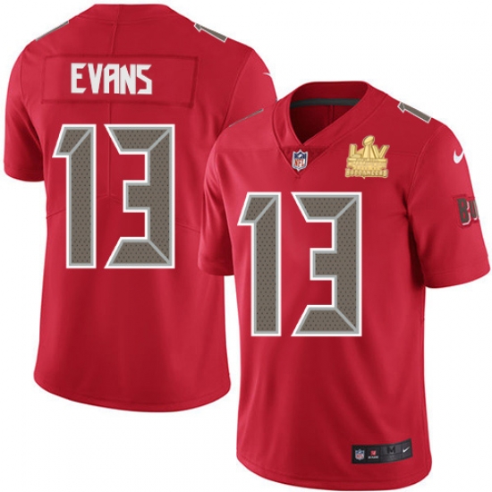 Men Nike Tampa Bay Buccaneers 13 Mike Evans Red Men Super Bowl LV Champions Patch Stitched NFL Limited Rush Jersey Men Nike Tampa Bay Buccaneers 13 Mike Evans Red Men Super Bowl LV Champions Patch Stitched NFL Limited Rush Jersey