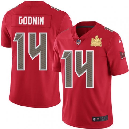 Men Nike Tampa Bay Buccaneers 14 Chris Godwin Red Men Super Bowl LV Champions Patch Stitched NFL Limited Rush Jersey Men Nike Tampa Bay Buccaneers 14 Chris Godwin Red Men Super Bowl LV Champions Patch Stitched NFL Limited Rush Jersey