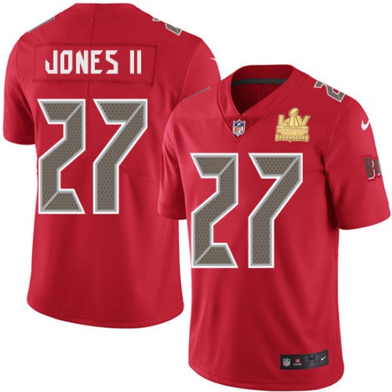 Men Nike Tampa Bay Buccaneers 27 Ronald Jones II Red Men Super Bowl LV Champions Patch Stitched NFL Limited Rush Jersey Men Nike Tampa Bay Buccaneers 27 Ronald Jones II Red Men Super Bowl LV Champions Patch Stitched NFL Limited Rush Jersey