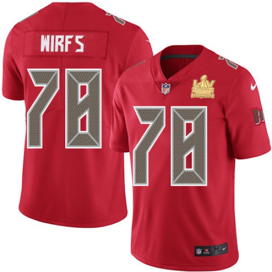 Men Nike Tampa Bay Buccaneers 78 Tristan Wirfs Red Men Super Bowl LV Champions Patch Stitched NFL Limited Rush Jersey Men Nike Tampa Bay Buccaneers 78 Tristan Wirfs Red Men Super Bowl LV Champions Patch Stitched NFL Limited Rush Jersey