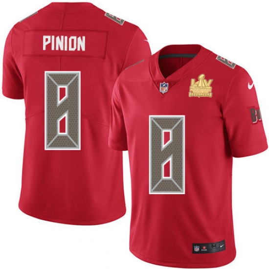 Men Nike Tampa Bay Buccaneers 8 Bradley Pinion Red Men Super Bowl LV Champions Patch Stitched NFL Limited Rush Jersey Men Nike Tampa Bay Buccaneers 8 Bradley Pinion Red Men Super Bowl LV Champions Patch Stitched NFL Limited Rush Jersey