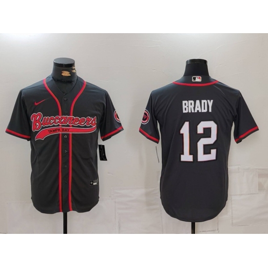 Men Tampa Bay Buccaneers 12 Tom Brady Black Cool Base Stitched Baseball Jersey 2 Men Tampa Bay Buccaneers 12 Tom Brady Black Cool Base Stitched Baseball Jersey 2