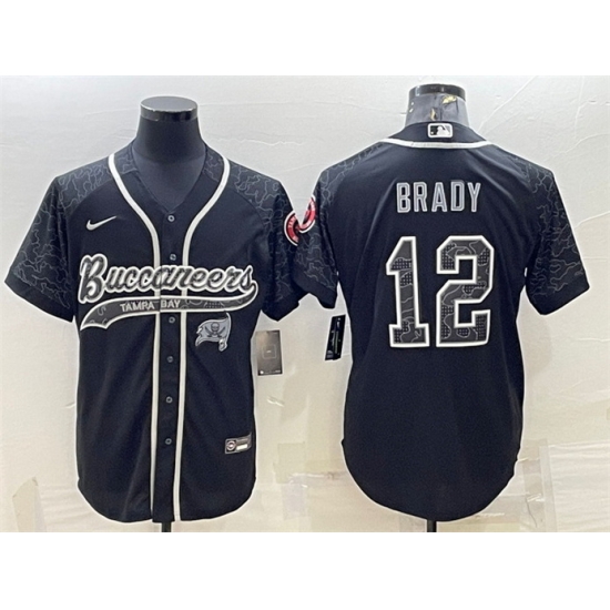 Men Tampa Bay Buccaneers 12 Tom Brady Black Reflective With Patch Cool Base Stitched Baseball Jersey Men Tampa Bay Buccaneers 12 Tom Brady Black Reflective With Patch Cool Base Stitched Baseball Jersey