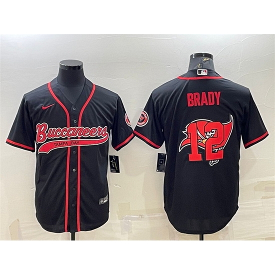 Men Tampa Bay Buccaneers 12 Tom Brady Black Team Big Logo With Patch Cool Base Stitched Baseball Jersey Men Tampa Bay Buccaneers 12 Tom Brady Black Team Big Logo With Patch Cool Base Stitched Baseball Jersey