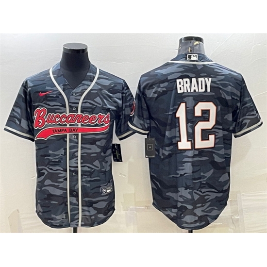 Men Tampa Bay Buccaneers 12 Tom Brady Grey Camo With Patch Cool Base Stitched Baseball Jersey Men Tampa Bay Buccaneers 12 Tom Brady Grey Camo With Patch Cool Base Stitched Baseball Jersey