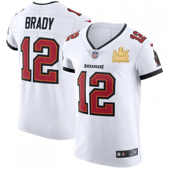Men Tampa Bay Buccaneers 12 Tom Brady Men Super Bowl LV Champions Patch Nike White Vapor Elite Jersey Men Tampa Bay Buccaneers 12 Tom Brady Men Super Bowl LV Champions Patch Nike White Vapor Elite Jersey