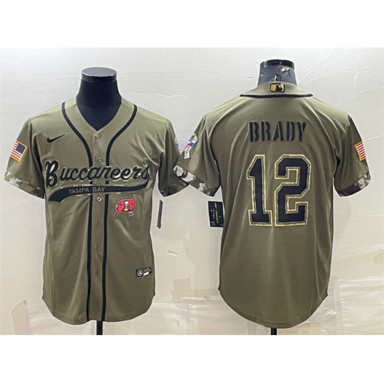 Men Tampa Bay Buccaneers 12 Tom Brady Olive 2022 Salute To Service Cool Base Stitched Baseball Jersey Men Tampa Bay Buccaneers 12 Tom Brady Olive 2022 Salute To Service Cool Base Stitched Baseball Jersey