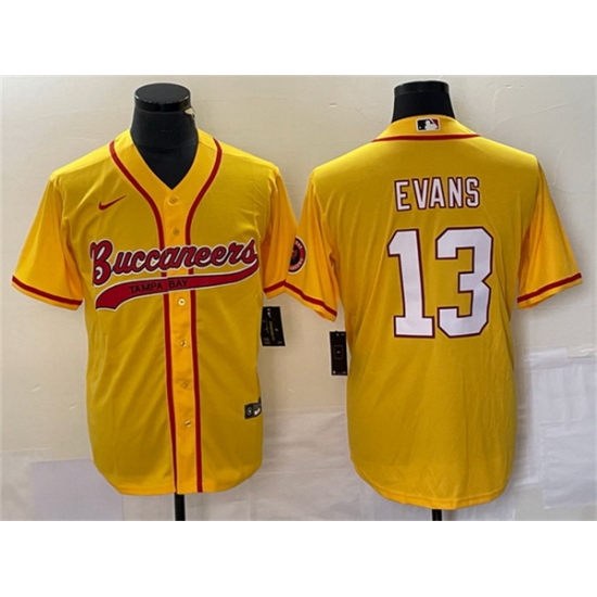 Men Tampa Bay Buccaneers 13 Mike Evans Gold Cool Base Stitched Baseball Jersey Men Tampa Bay Buccaneers 13 Mike Evans Gold Cool Base Stitched Baseball Jersey