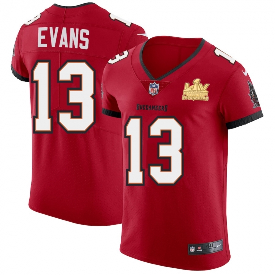 Men Tampa Bay Buccaneers 13 Mike Evans Men Super Bowl LV Champions Patch Nike Red Vapor Elite Jersey Men Tampa Bay Buccaneers 13 Mike Evans Men Super Bowl LV Champions Patch Nike Red Vapor Elite Jersey