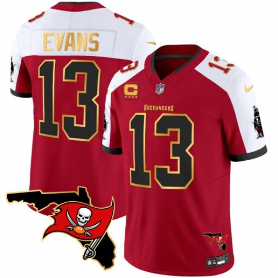 Men Tampa Bay Buccaneers 13 Mike Evans Red White F U S E With 4 Star C Ptach And Florida Patch Gold Trim Vapor Stitched Jersey Men Tampa Bay Buccaneers 13 Mike Evans Red White F U S E With 4 Star C Ptach And Florida Patch Gold Trim Vapor Stitched Jersey
