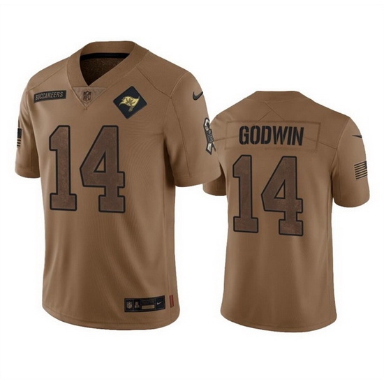 Men Tampa Bay Buccaneers 14 Chris Godwin 2023 Brown Salute To Service Limited Stitched Jersey Men Tampa Bay Buccaneers 14 Chris Godwin 2023 Brown Salute To Service Limited Stitched Jersey