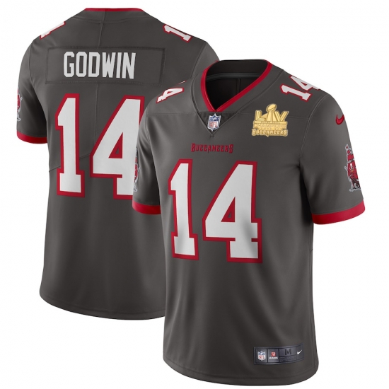 Men Tampa Bay Buccaneers 14 Chris Godwin Men Super Bowl LV Champions Patch Nike Pewter Alternate Vapor Limited Jersey Men Tampa Bay Buccaneers 14 Chris Godwin Men Super Bowl LV Champions Patch Nike Pewter Alternate Vapor Limited Jersey
