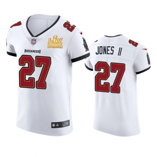 Men Tampa Bay Buccaneers 27 Ronald Jones II Men Super Bowl LV Champions Patch Nike White Vapor Elite Jersey Men Tampa Bay Buccaneers 27 Ronald Jones II Men Super Bowl LV Champions Patch Nike White Vapor Elite Jersey