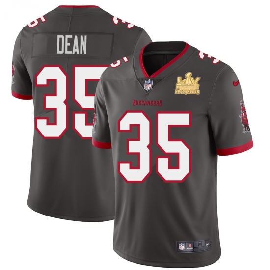 Men Tampa Bay Buccaneers 35 Jamel Dean Men Super Bowl LV Champions Patch Nike Pewter Alternate Vapor Limited Jersey Men Tampa Bay Buccaneers 35 Jamel Dean Men Super Bowl LV Champions Patch Nike Pewter Alternate Vapor Limited Jersey