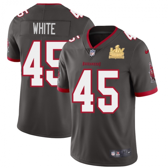 Men Tampa Bay Buccaneers 45 Devin White Men Super Bowl LV Champions Patch Nike Pewter Alternate Vapor Limited Jersey Men Tampa Bay Buccaneers 45 Devin White Men Super Bowl LV Champions Patch Nike Pewter Alternate Vapor Limited Jersey