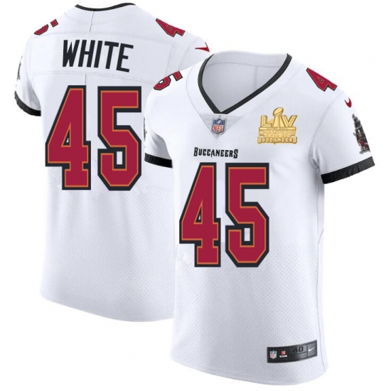 Men Tampa Bay Buccaneers 45 Devin White Men Super Bowl LV Champions Patch Nike White Vapor Elite Jersey Men Tampa Bay Buccaneers 45 Devin White Men Super Bowl LV Champions Patch Nike White Vapor Elite Jersey