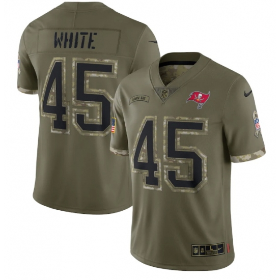 Men Tampa Bay Buccaneers 45 Devin White Olive 2022 Salute To Service Limited Stitched Jersey Men Tampa Bay Buccaneers 45 Devin White Olive 2022 Salute To Service Limited Stitched Jersey