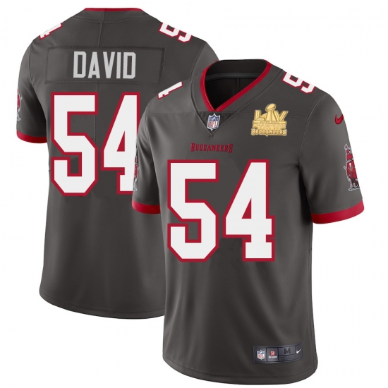 Men Tampa Bay Buccaneers 54 Lavonte David Men Super Bowl LV Champions Patch Nike Pewter Alternate Vapor Limited Jersey Men Tampa Bay Buccaneers 54 Lavonte David Men Super Bowl LV Champions Patch Nike Pewter Alternate Vapor Limited Jersey
