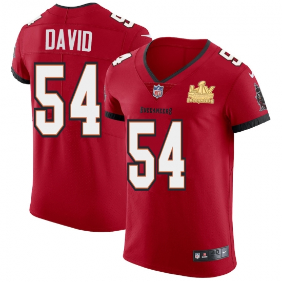 Men Tampa Bay Buccaneers 54 Lavonte David Men Super Bowl LV Champions Patch Nike Red Vapor Elite Jersey Men Tampa Bay Buccaneers 54 Lavonte David Men Super Bowl LV Champions Patch Nike Red Vapor Elite Jersey