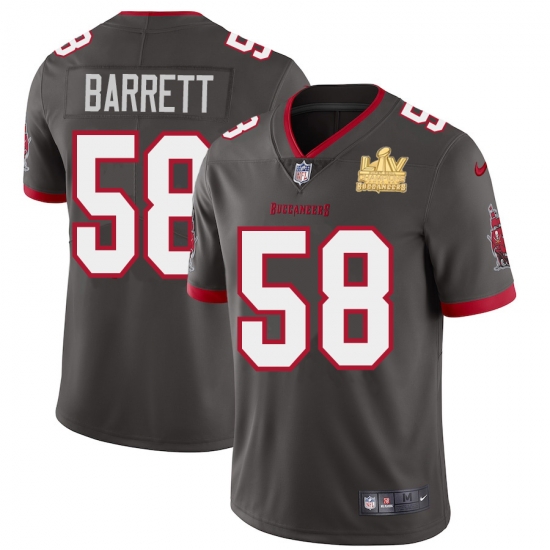 Men Tampa Bay Buccaneers 58 Shaquil Barrett Men Super Bowl LV Champions Patch Nike Pewter Alternate Vapor Limited Jersey Men Tampa Bay Buccaneers 58 Shaquil Barrett Men Super Bowl LV Champions Patch Nike Pewter Alternate Vapor Limited Jersey