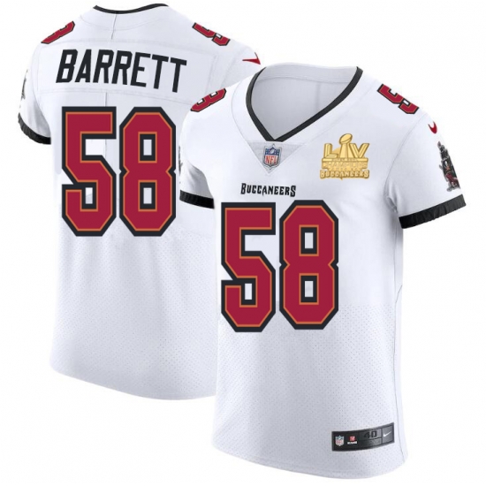Men Tampa Bay Buccaneers 58 Shaquil Barrett Men Super Bowl LV Champions Patch Nike White Vapor Elite Jersey Men Tampa Bay Buccaneers 58 Shaquil Barrett Men Super Bowl LV Champions Patch Nike White Vapor Elite Jersey